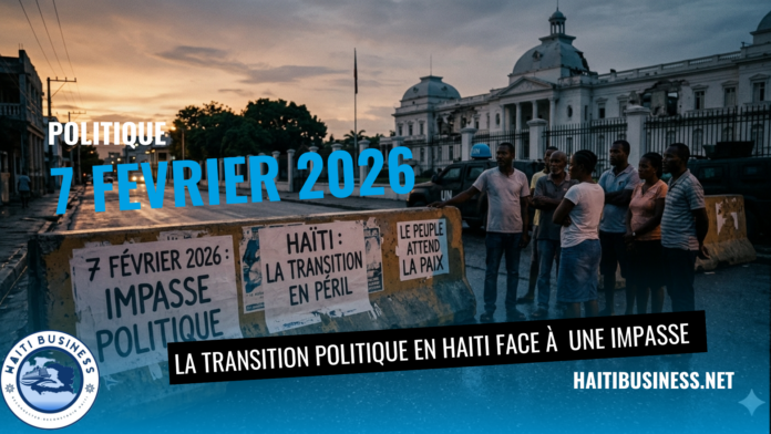 Analyse de la transition politique en Haïti devant le Palais National.palais national bloquée par l'incertitude du 7 février